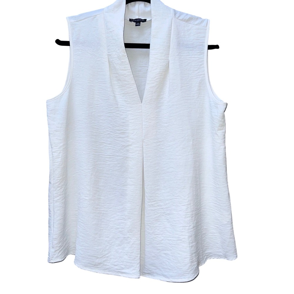 Ava & Grace Womens White Sleeveless V-Neck Textured Blouse Size L